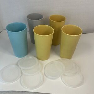 Vintage Tupperware‎ Tumblers Multicolor Plastic Stackable Tall Glasses Lids Read